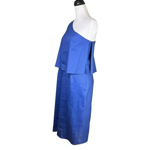 Antonio Melani NWT Dark Blue Linen Blend One Shoulder Overlay Sheath Dress - Picture 2 of 10